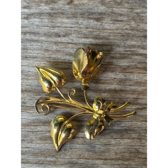 Vintage Sterling Silver & Gold Tone Floral Brooch Pin - Picture 5 of 5